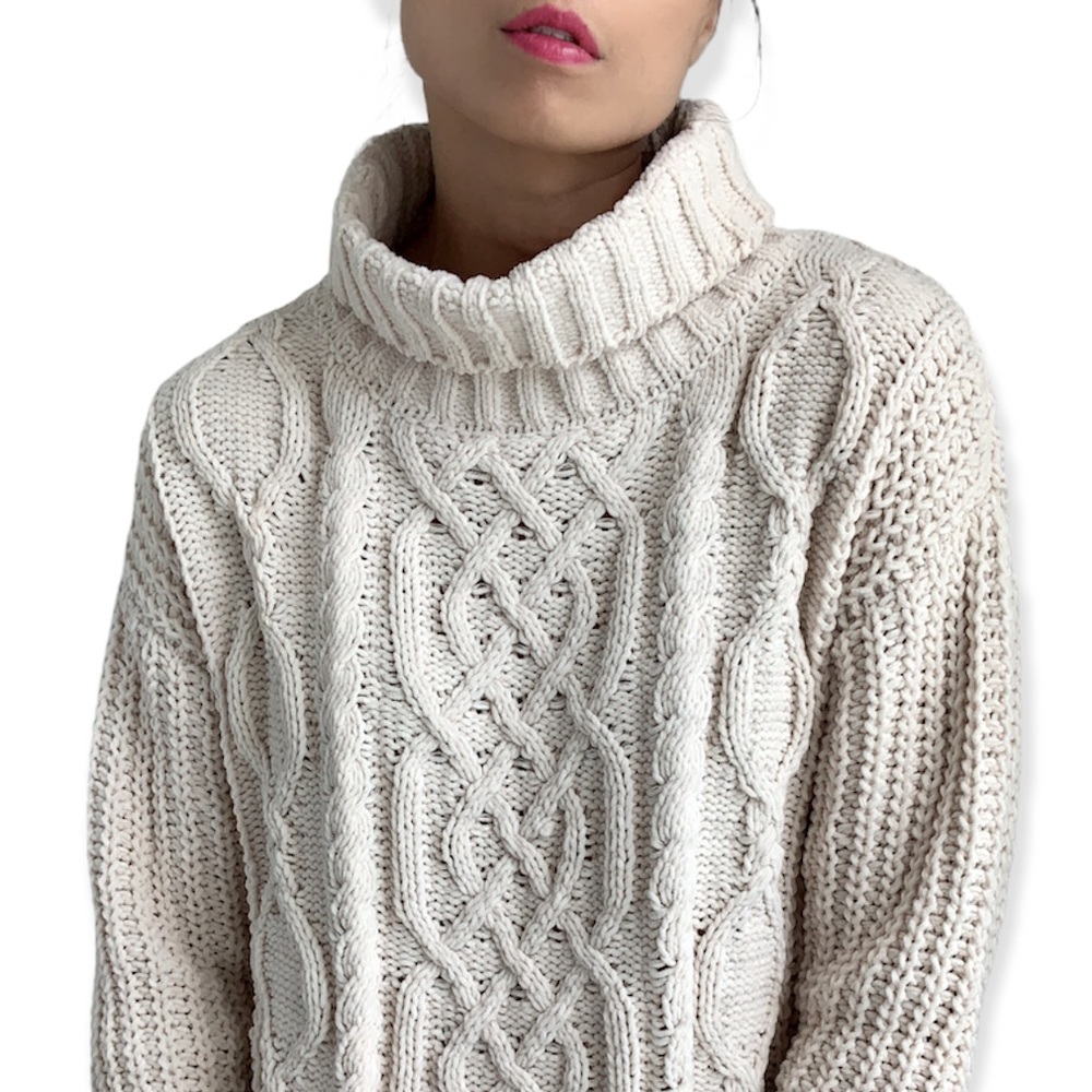 CABLE KNIT FISHERMAN SWEATER - ECRU - Picture 3 of 12